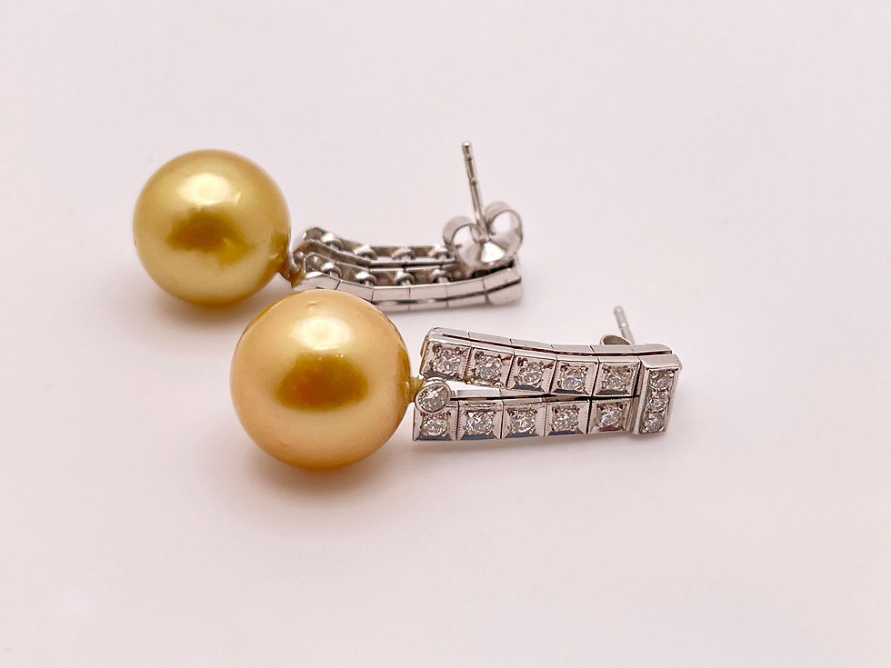 Thumbnail: Golden South Sea Pearl Diamond 14K White Gold Drop Earrings