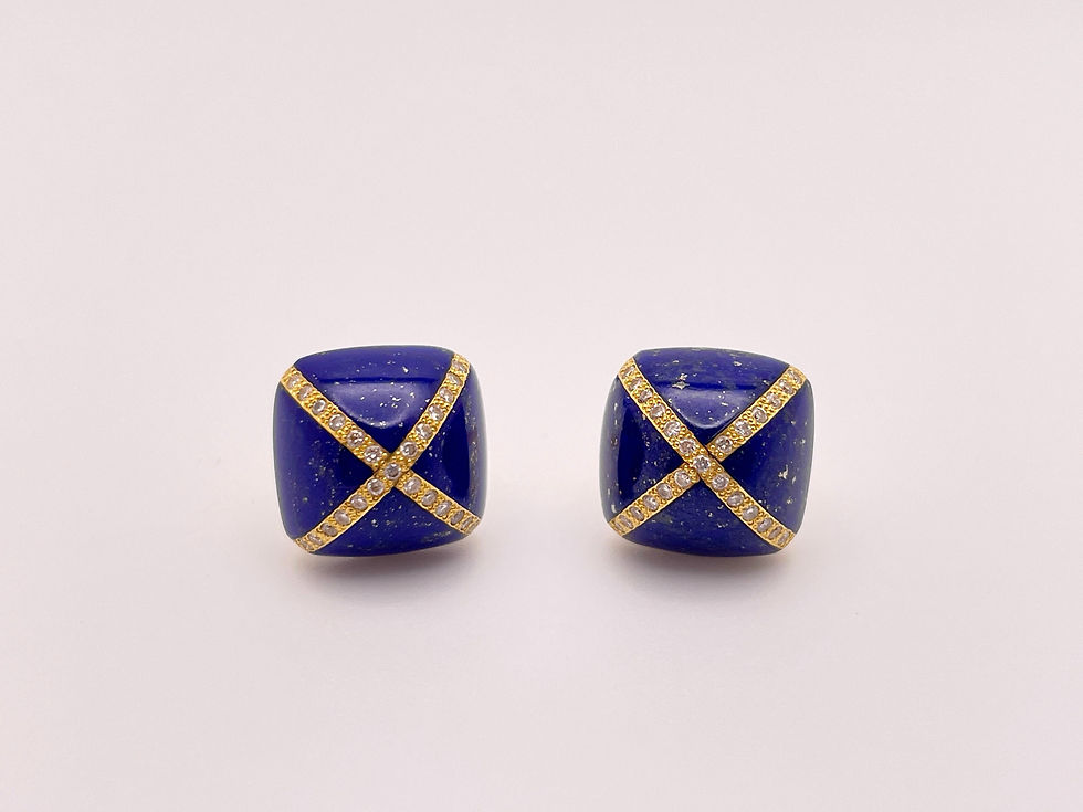 Thumbnail: Lapis Lazuli Diamond 18K Yellow Gold Dome Earrings