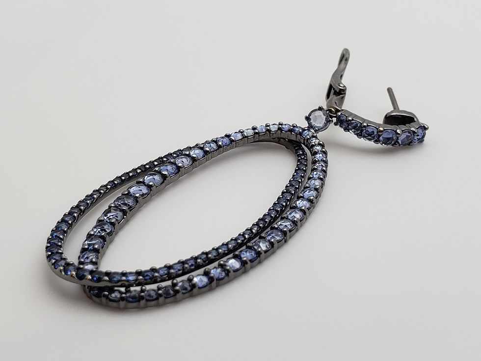 Thumbnail: Nam Cho 8.00 CT Blue Sapphire 18K White Black Gold Double Hoop Earrings