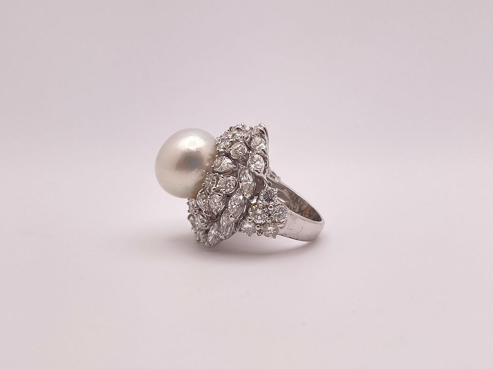 Thumbnail: 18K White Gold 8.50 CT Diamond South Sea Pearl Ballerina Cocktail Ring