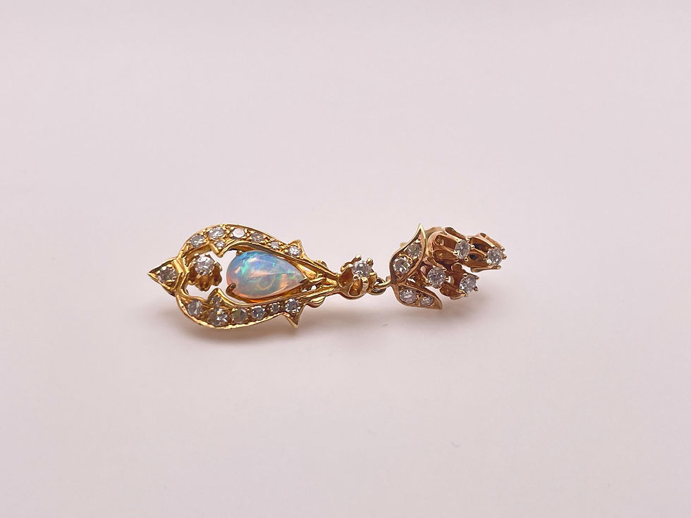Thumbnail: 14K Yellow Gold Natural Opal Diamond Chandelier Earrings