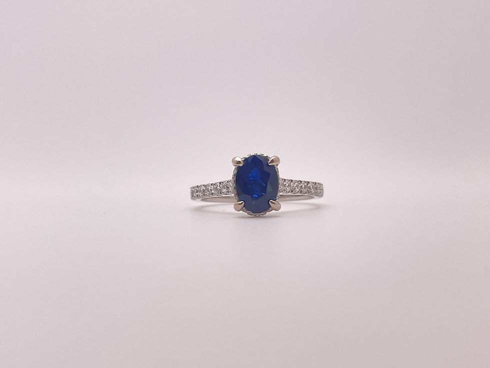 Thumbnail: GIA Unheated 1.12 CT Blue Sapphire Diamond 18K White Gold Engagement Ring