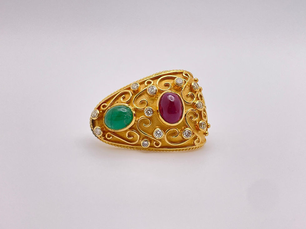 Thumbnail: 18K Yellow Gold 5.00 CT Ruby Emerald Diamond Byzantine Earrings