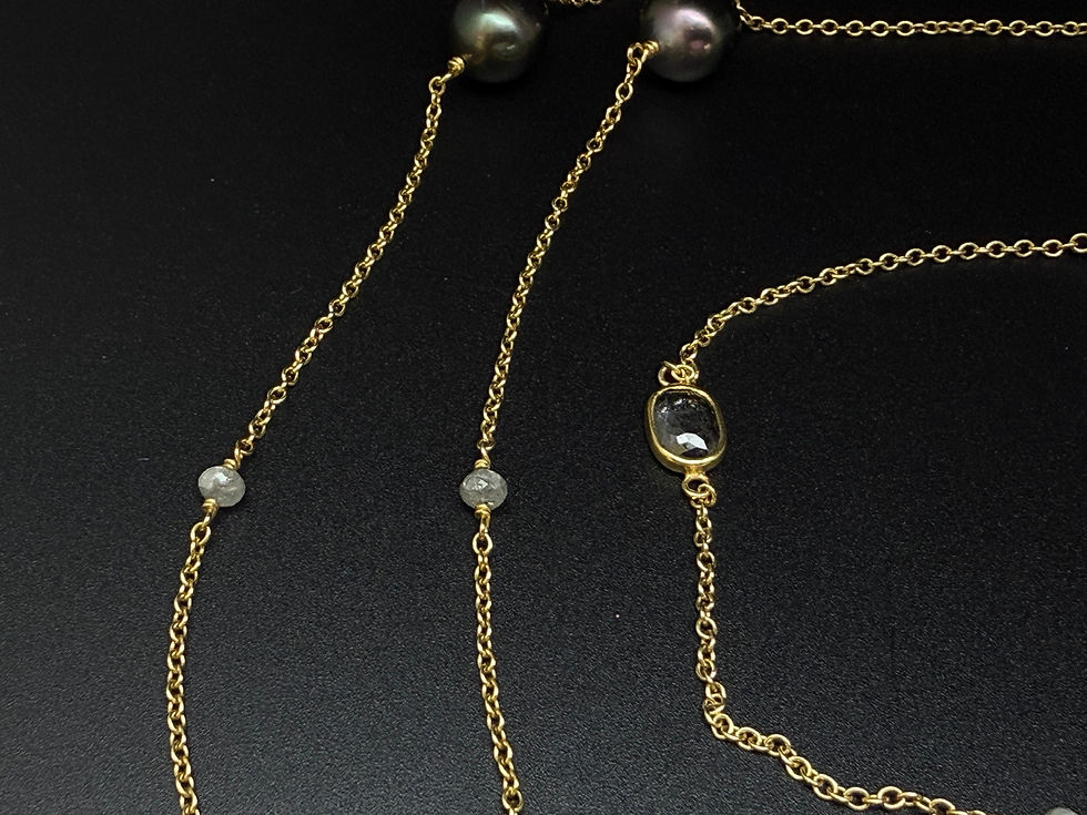 Thumbnail: IGI Certified 7.50 CT Black Diamond & Black Pearl 18K Yellow Gold Necklace