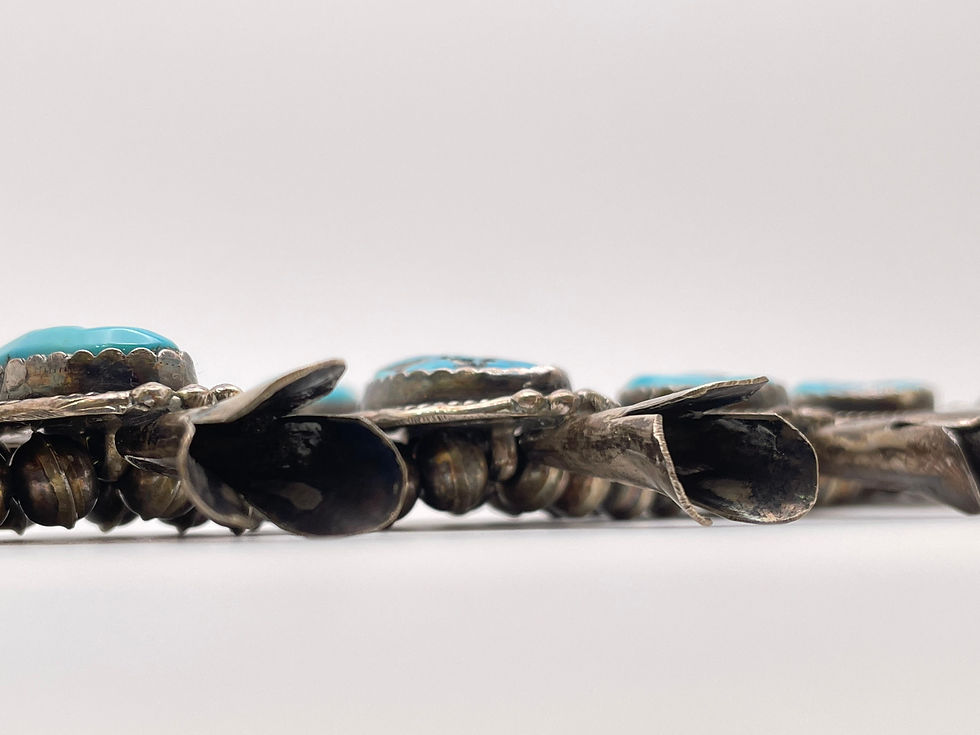 Thumbnail: Vintage Native American Navajo Sterling Silver Horseshoe Squash Blossom Necklace