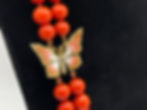 Thumbnail: Red Coral Double Strand 14K Gold Diamond Butterfly Necklace Earrings Set