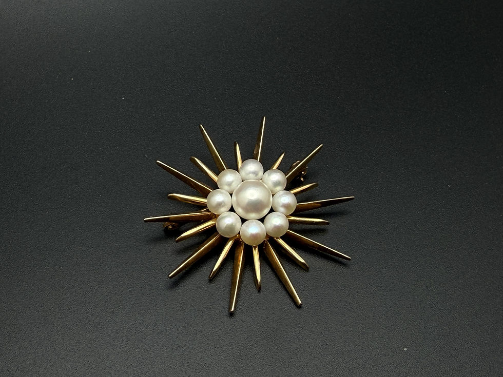 Thumbnail: 14K Yellow Gold Pearl Sunburst Brooch Pin