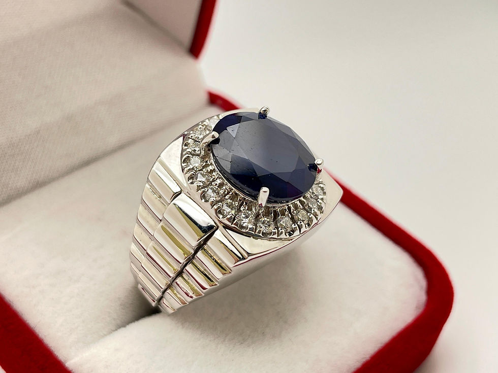 Thumbnail: 10 CT Sapphire Diamond 14K White Gold Rolex Oyster Style Ring