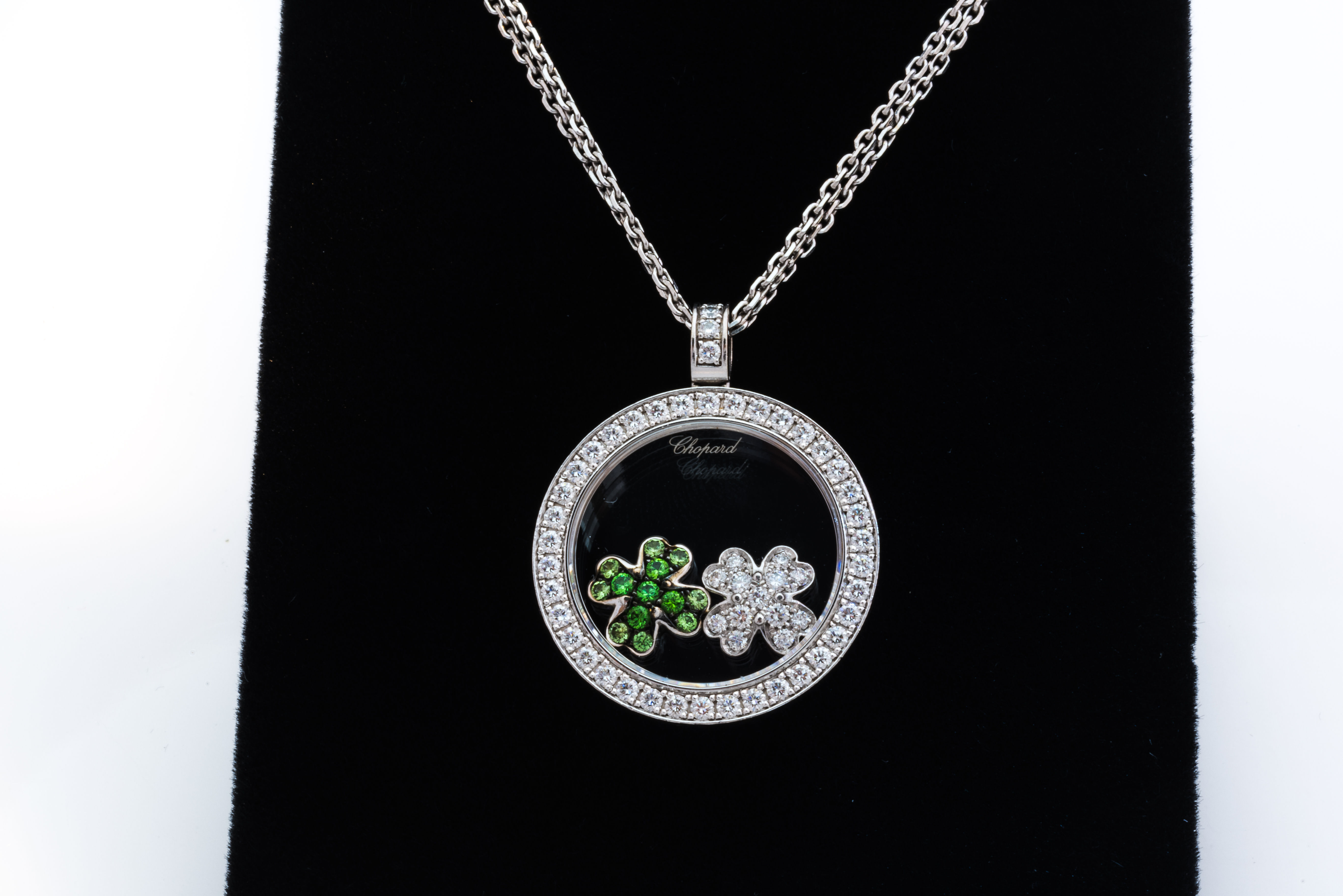 Chopard Happy Diamonds 1.20 CT Diamond Tsavorite 18K White Gold Clover Pendant