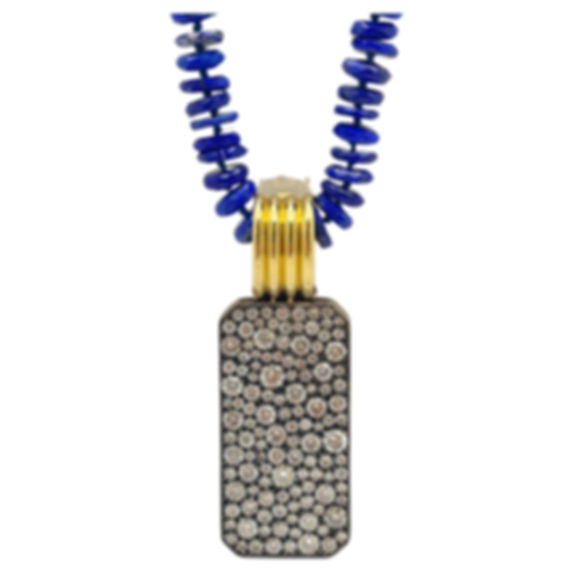5 CT Diamond Lapis Lazuli 18K Yellow Gold Silver Pendant Necklace