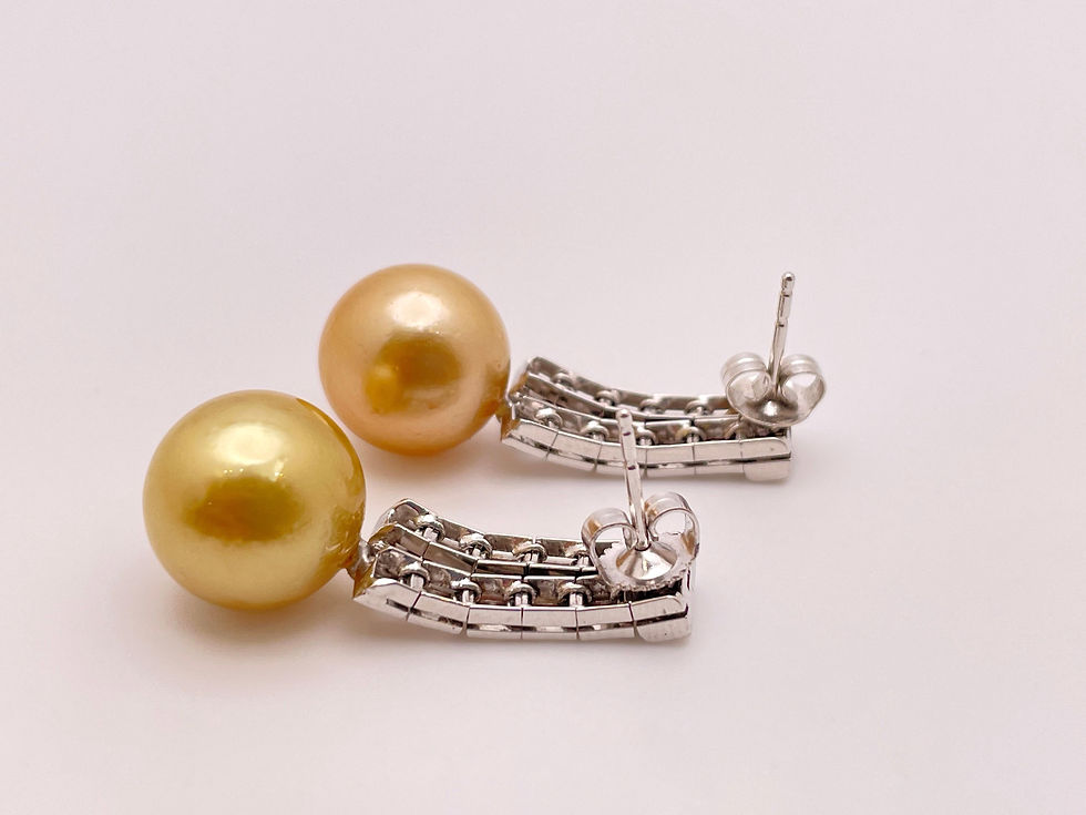 Thumbnail: Golden South Sea Pearl Diamond 14K White Gold Drop Earrings