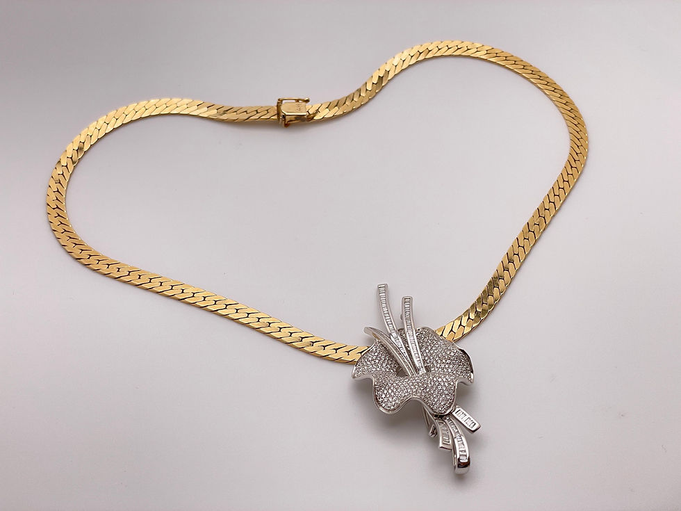 Thumbnail: 18K White Gold 2.39 CT Diamond Floral Lilly Pendant 14K Yellow Gold Flat Chain