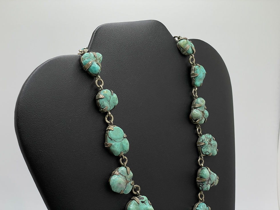 Vintage Chinese Blue Green Turquoise Sterling Silver Necklace