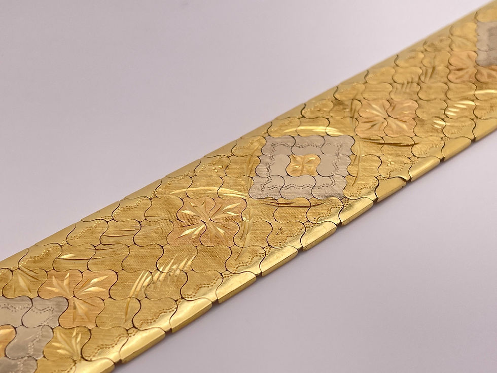 18K Two Tone Yellow White Gold Vintage Textured Flexible Bracelet