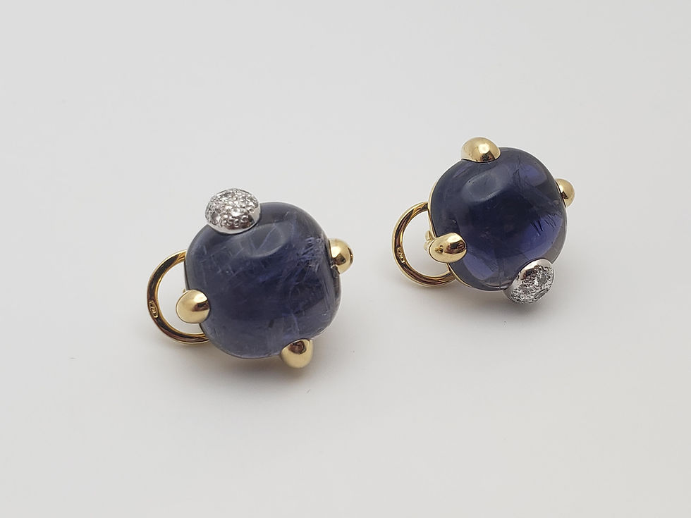IGI Certified Pomellato 30 CT Violet Iolite Diamond 18K Yellow Gold Earrings