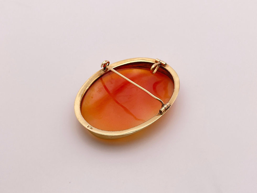 Thumbnail: 14K Yellow Gold Floral Shell Cameo Pendant Brooch Pin