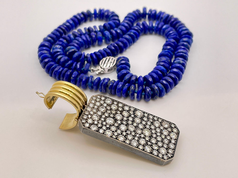 Thumbnail: 5 CT Diamond Lapis Lazuli 18K Yellow Gold Silver Pendant Necklace