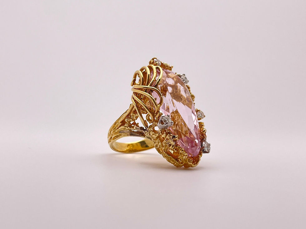 Thumbnail: IGI Certified 28 CT Natural Pink Kunzite Diamond 18K Yellow Gold Ring
