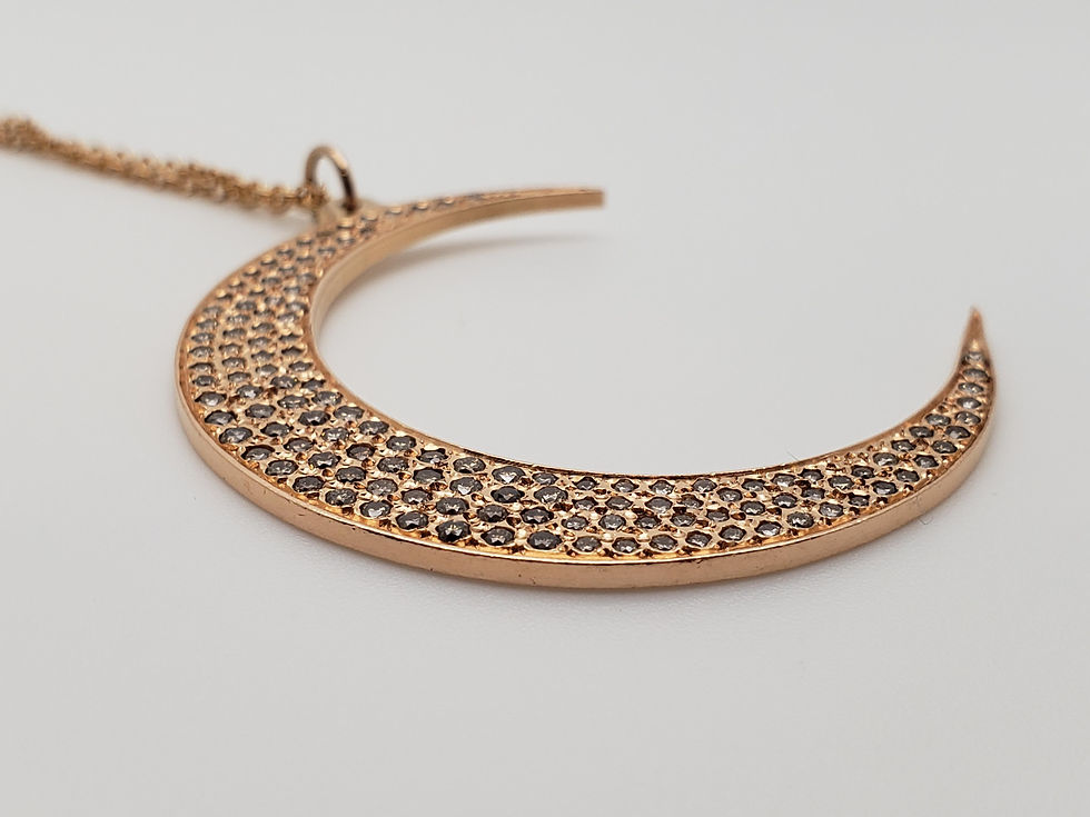 Thumbnail: 1.00 CT Champagne Diamond Crescent Moon 14K Rose Gold Necklace