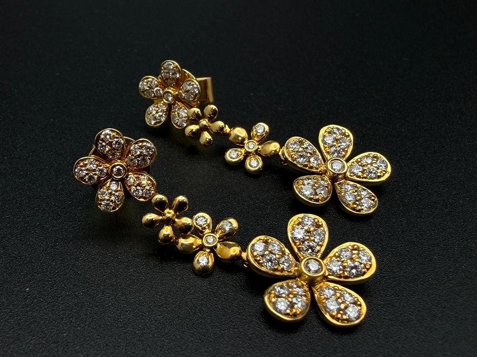 Thumbnail: 18K Yellow Gold 1 CT Diamond Floral Dangle Earrings