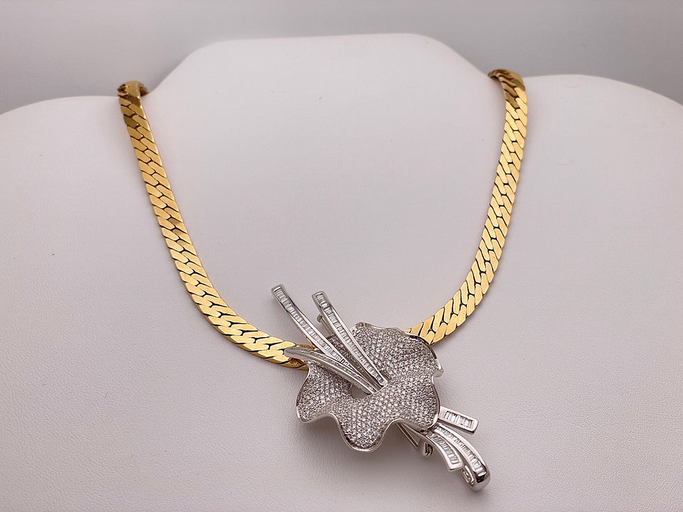 18K White Gold 2.39 CT Diamond Floral Lilly Pendant 14K Yellow Gold Flat Chain