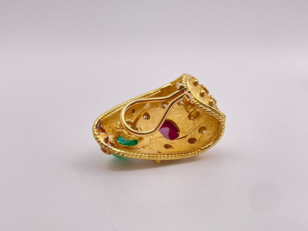 Thumbnail: 18K Yellow Gold 5.00 CT Ruby Emerald Diamond Byzantine Earrings