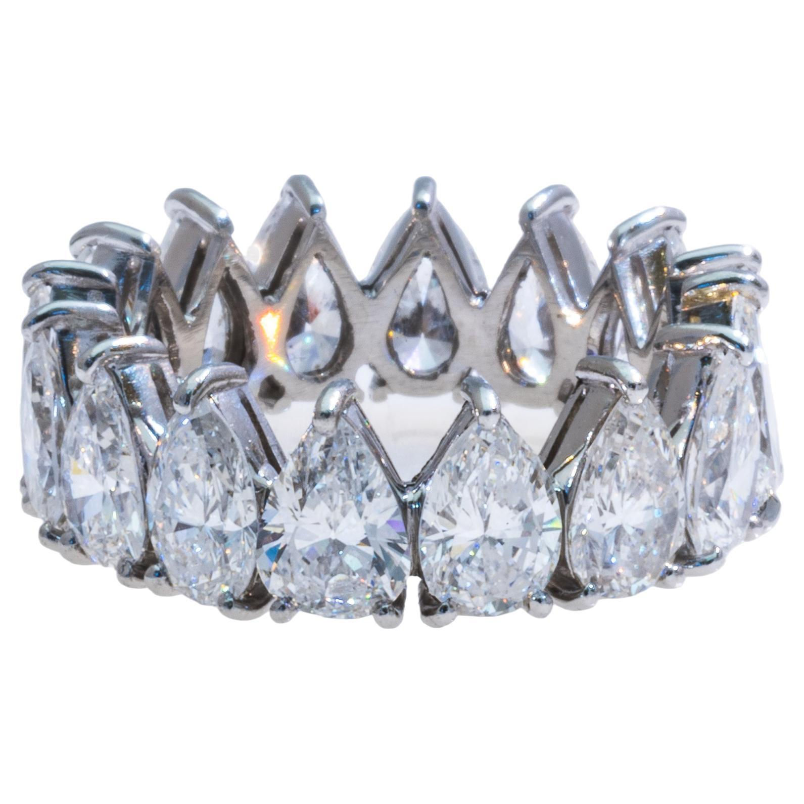 8 CT Natural Pear Diamond Eternity Band Platinum Crown Ring