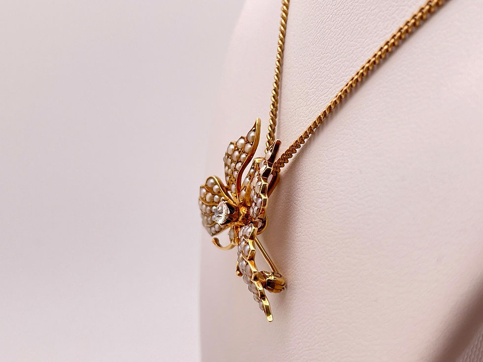 Thumbnail: Victorian Diamond Pearl Butterfly 14K Yellow Gold Brooch Pendant