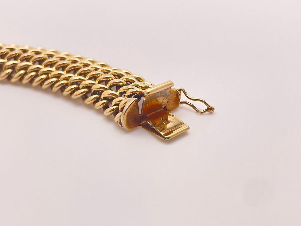 Thumbnail: Italian 14K Yellow Gold Woven Mesh Flexible Link Vintage Bracelet