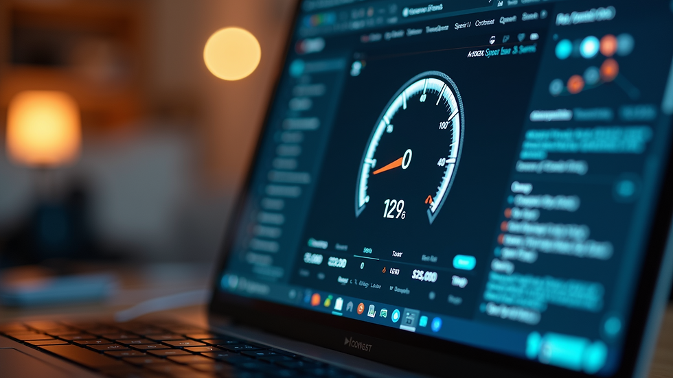 Close-up view of a website speed test result on a laptop screen