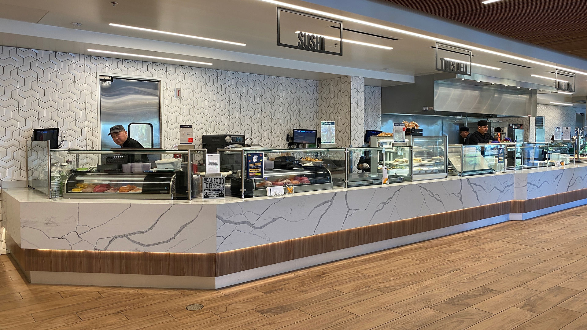 One of the corporate cafes at Gilead Sciences brings a food forward experience at the sushi station and grill line.