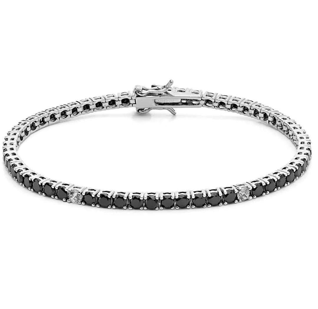 Comete - Bracciale tennis in Argento con Zirconi Neri e Bianchi