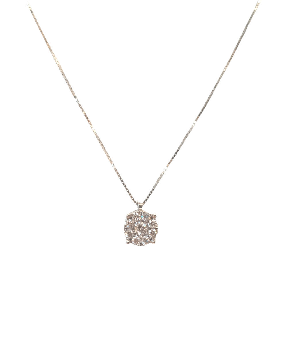 Agemina - Collana in Oro Bianco con Pendente con Diamanti 