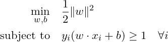 SVM hard margin equation
