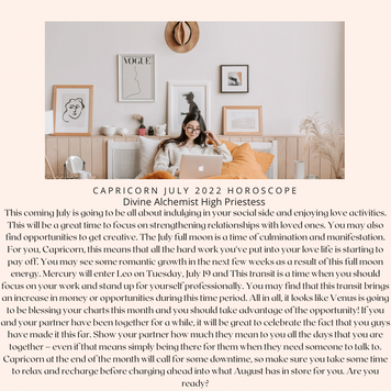 Capricorn Monthly Horoscope July 2022 | Divine Alchemist High Priestess