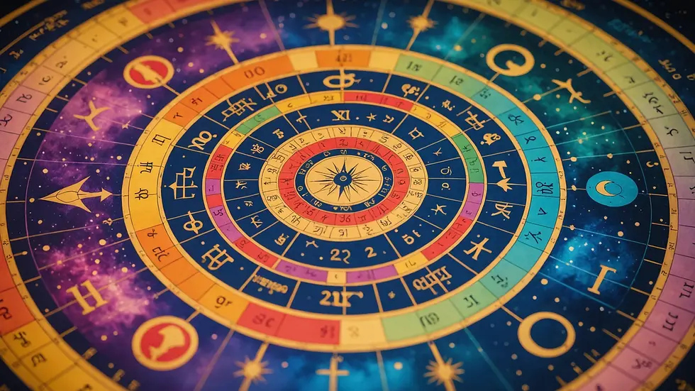 Eye-level view of a colorful astrological birth chart
