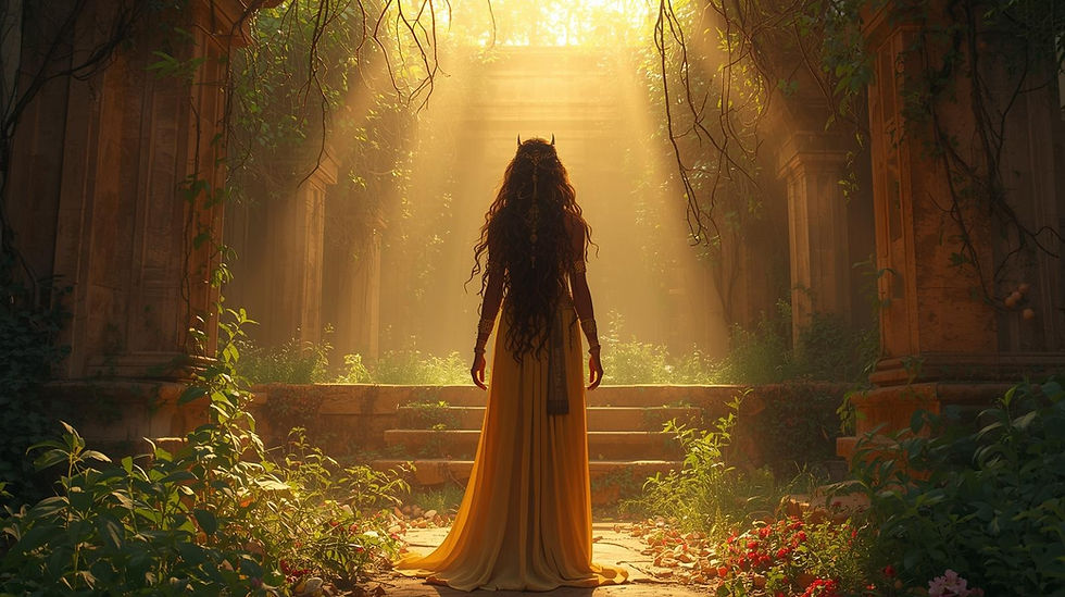 Woman standing calmly after emotional healing, symbolizing energy sovereignty and peace after the storm