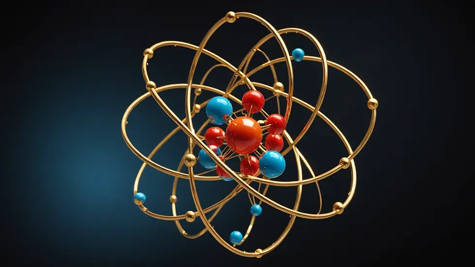 Close-up view of an atom structure on a dark background