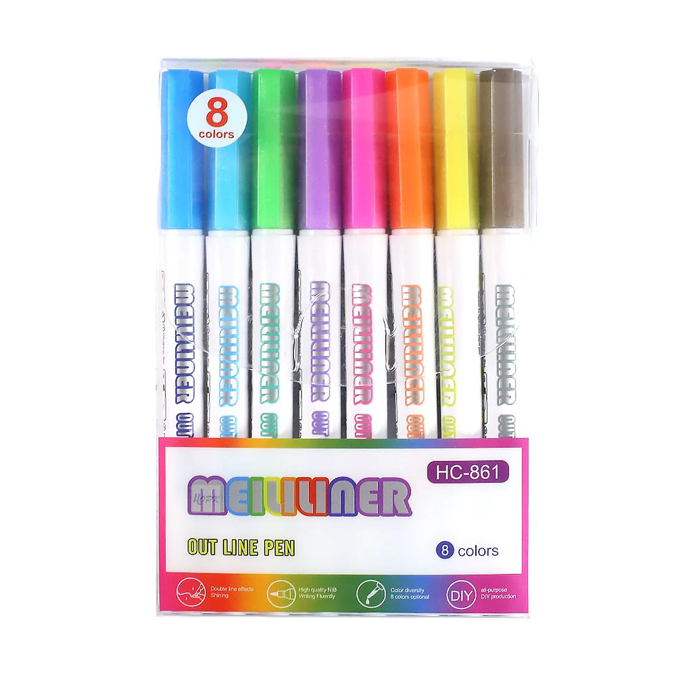 Miniatura: 8 Color Metallic Double Line Art Markers 
