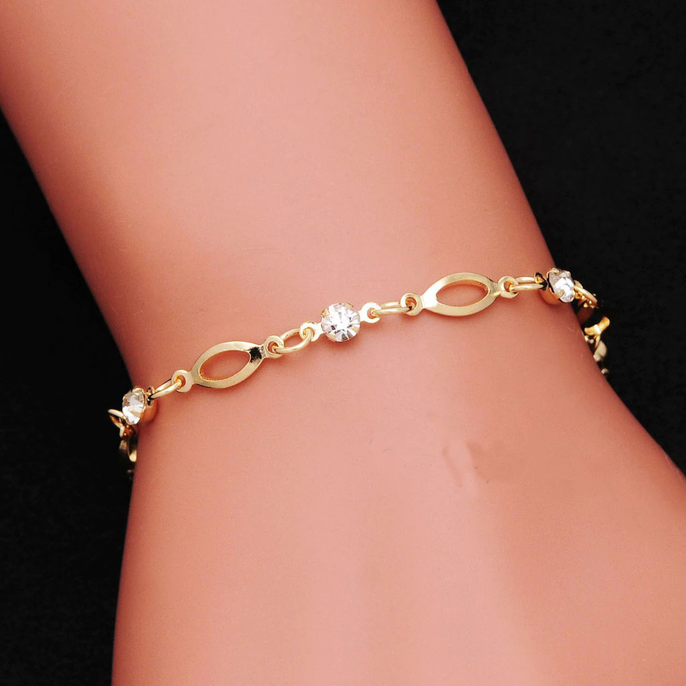Fashion Crystal Flower Charm Bracelets for Women Gold Color Oval Link Chain Cuff