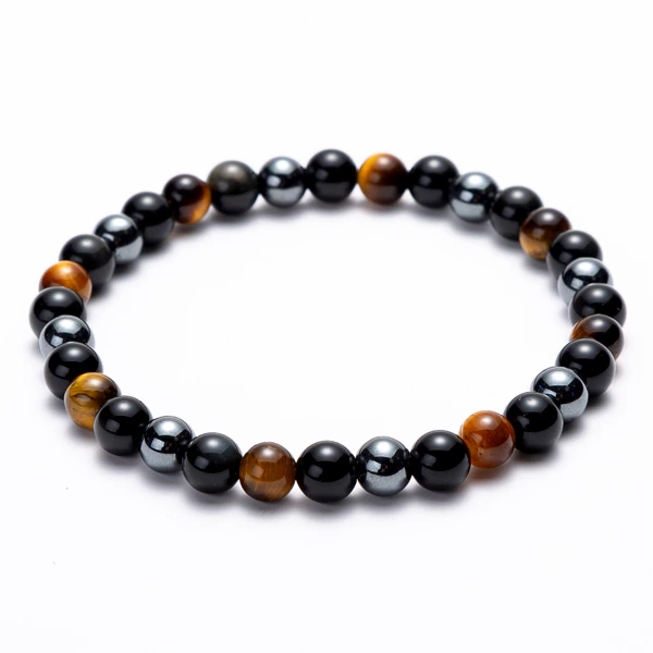 Thumbnail: Hematite Black Obsidian Tiger Eye Stones Strand Beaded Stretch Bracelets