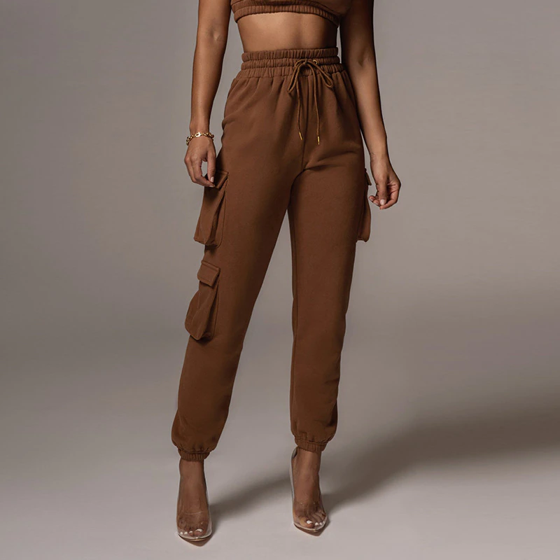 Miniaturbild: Women Tracksuit Sexy Crop Tops Sweatpants Casual Tank Tops Pocket Pants Pullover