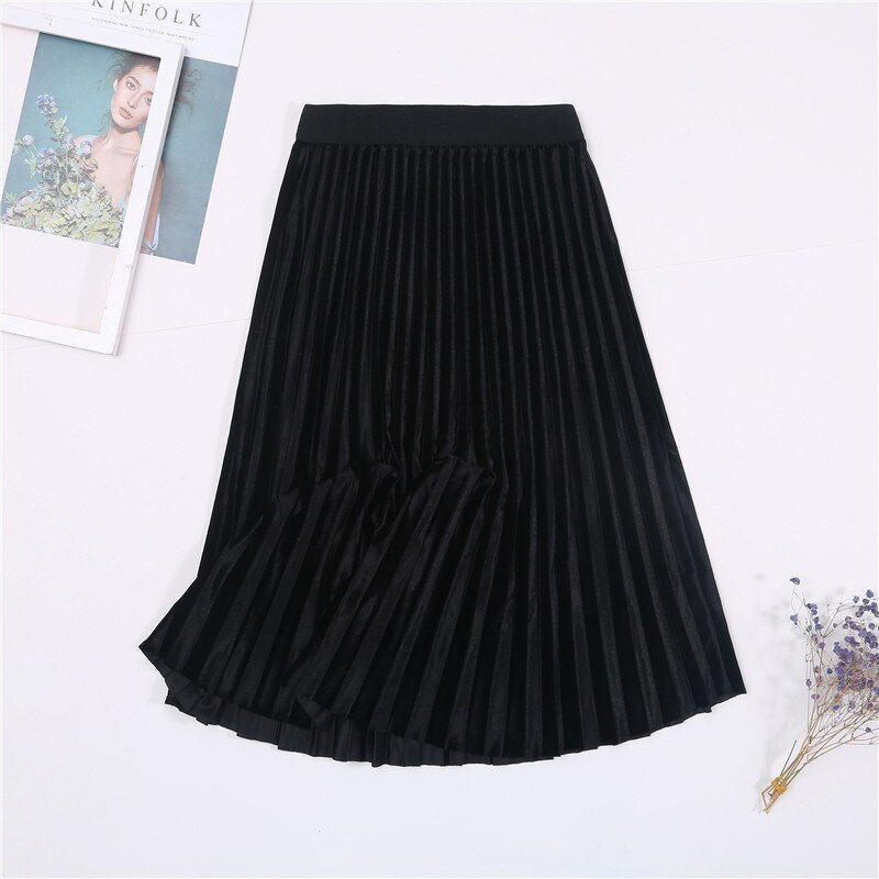 Thumbnail: Autumn Winter Long Skirt Women Streetwear High Waisted Skinny Velvet Skirt