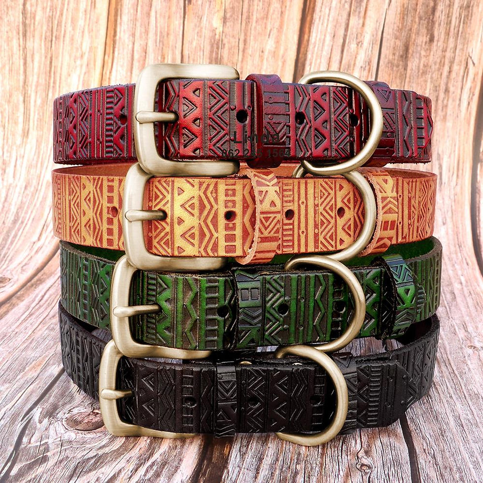 Miniatura: Personalized Leather Dog Collar Adjustable Pet Engraved Nameplate Collar For