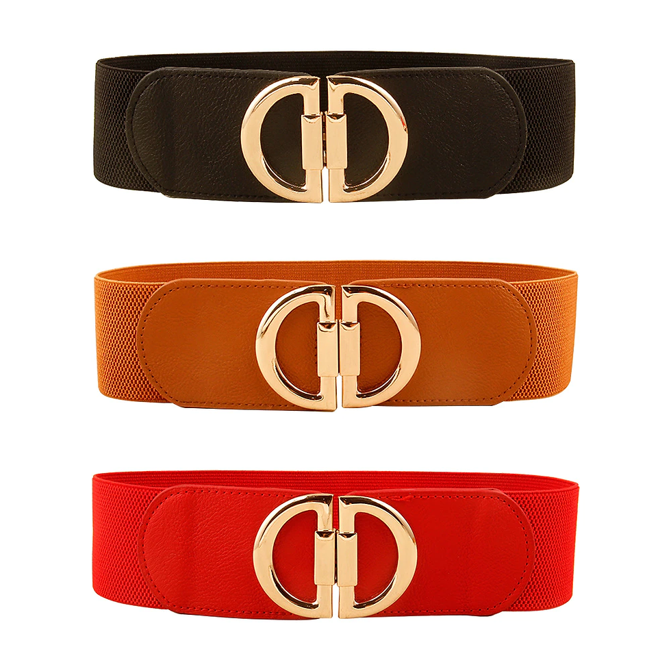 Miniaturbild: Ladies' Elastic Double-Buckle Leather Wide Belt 