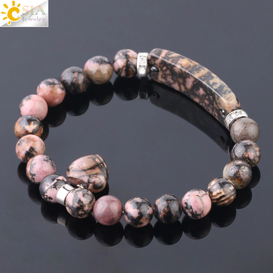 Miniatura: Natural Gem Stone Bangle | Rhodonite Love Heart with Healing Beads 