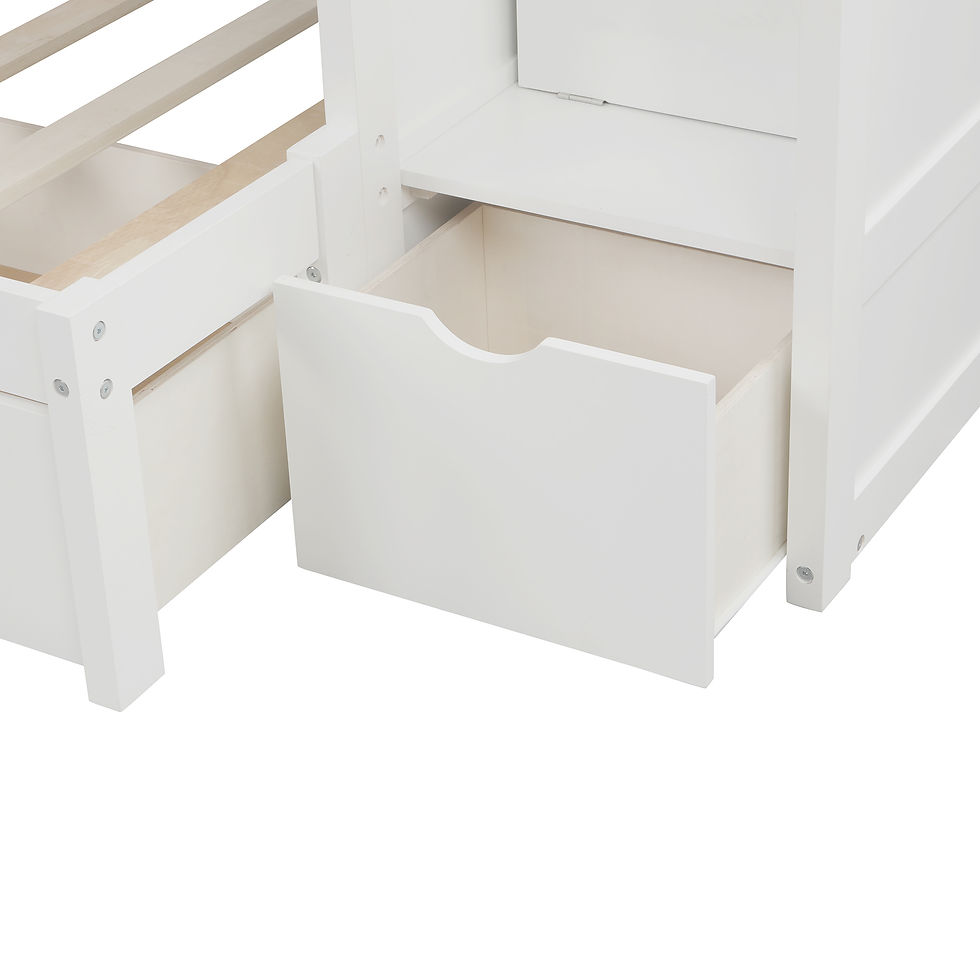थंबनेल: Twin over Full/Twin Bunk Bed, Convertible Bottom Bed, Storage Shelves and Drawer