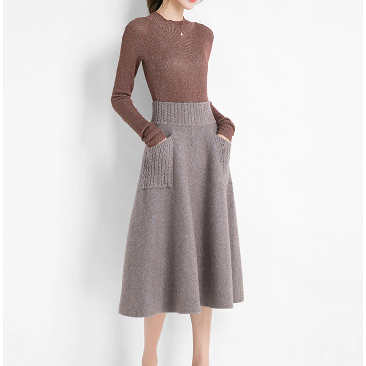 Thumbnail: Sherhure 2019 High Waist Women Winter Wool Knitting Long Skirts Faldas Jupe