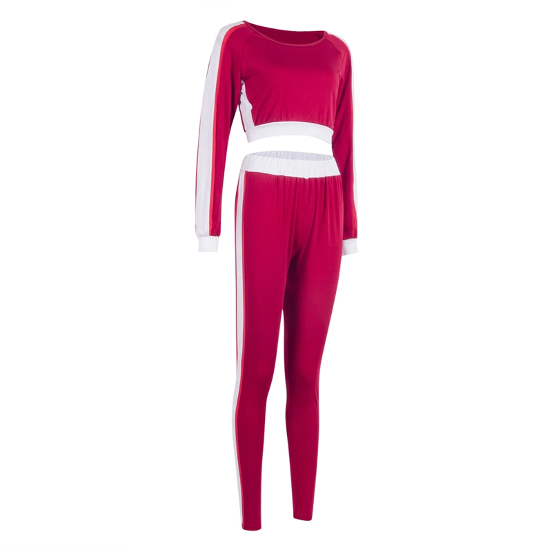 Miniature : Custom Your Logo 2Pcs Set Sexy Women Tracksuit Sportwear Sleeve Crop Top Pants