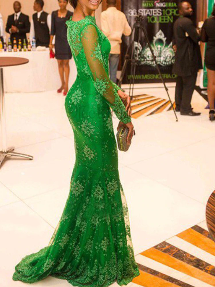 Miniature : Elegant Lace Evening Slim Cocktail Gown 